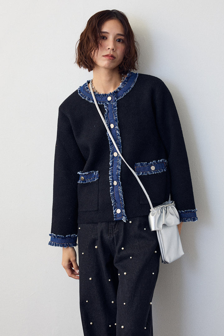 [予約]デニムドッキングマルチパターンカーデ