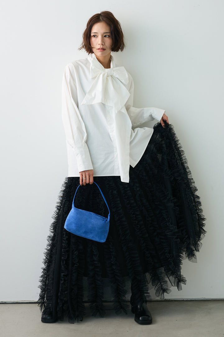 [予約/SET]マルチパターンボウタイアシメシャツ+Iラインホイップチュールスカート(2set)