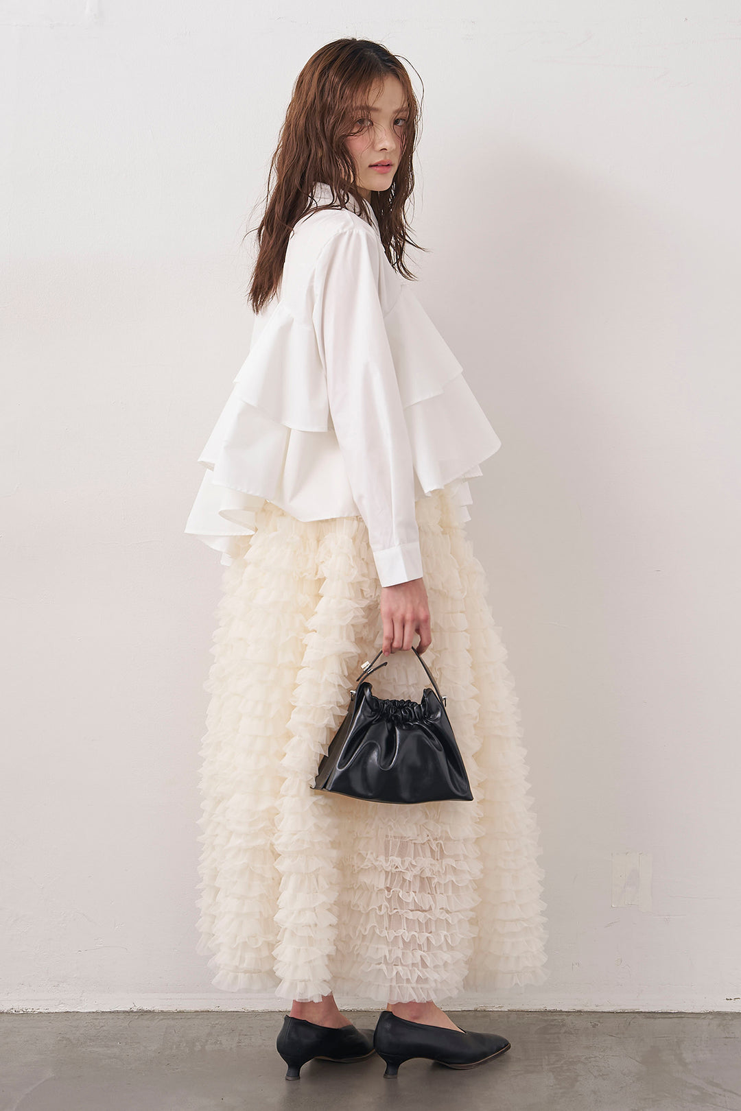 [予約/SET]アシメフリルティアードシャツ+ホイップチュールティアードスカート(2set)