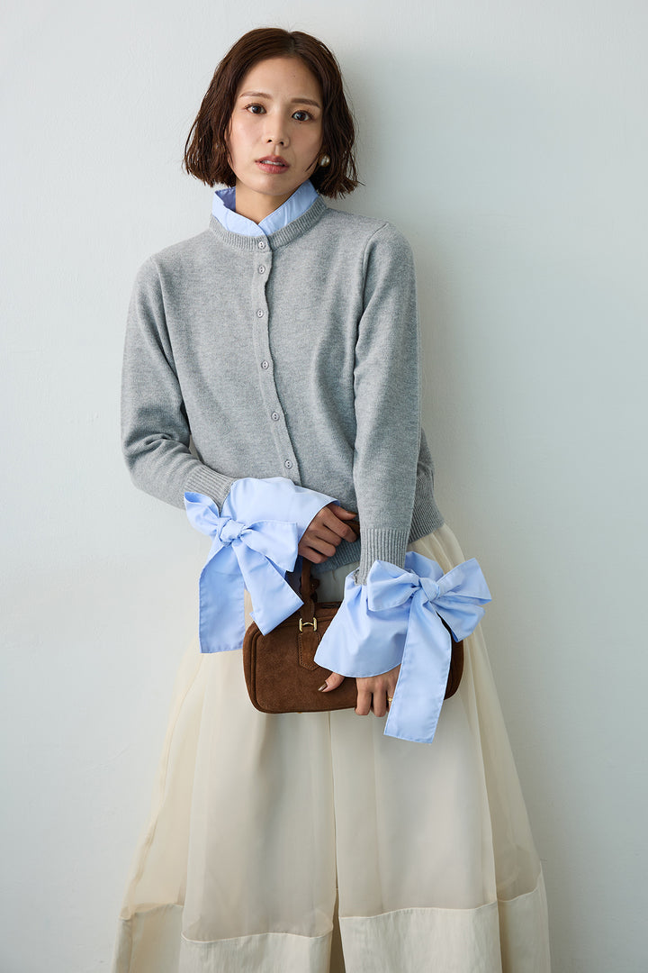 [予約]BIGリボンカフスデザインニットドッキングカーデ