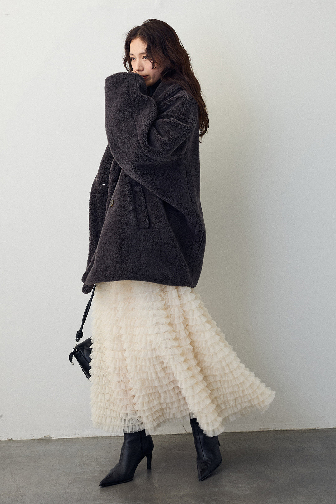 [予約/SET]テディボアミディ丈コート+ホイップチュールティアードスカート(2set)