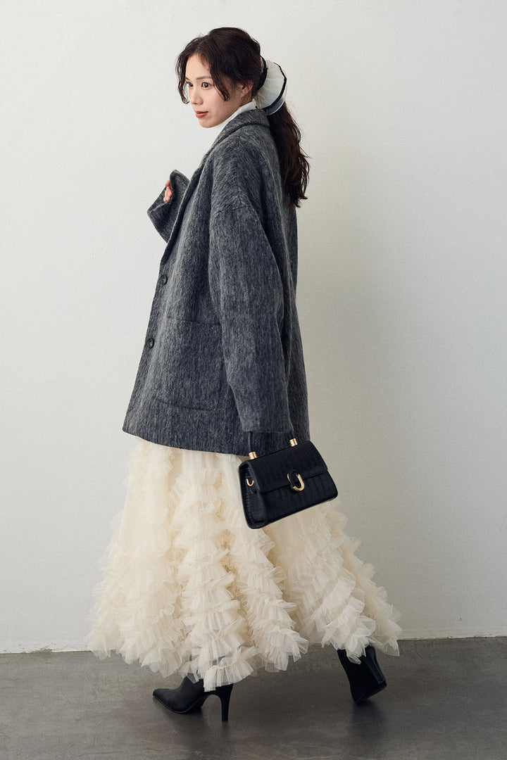 [予約/SET]シャギーミドル丈コート+スフレアシメチュールスカート(2set)