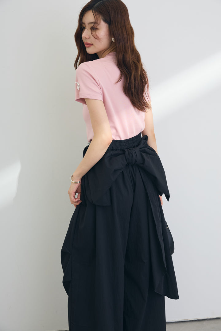 [予約/SET]ビジューモチーフデザインTシャツ+マルチウェイリボンカーゴデザインパンツ(2set)