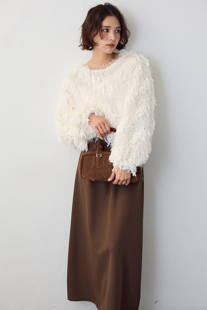 [予約/SET]フリンジラメシャギーニットプルオーバー+バックリボンセミフレアスカート(2set)