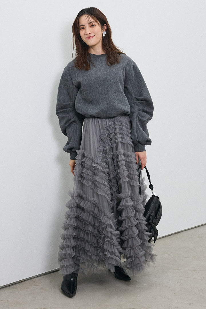[予約/SET]裏起毛バルーンスリーブプルオーバー+スフレアシメチュールスカート(2set)