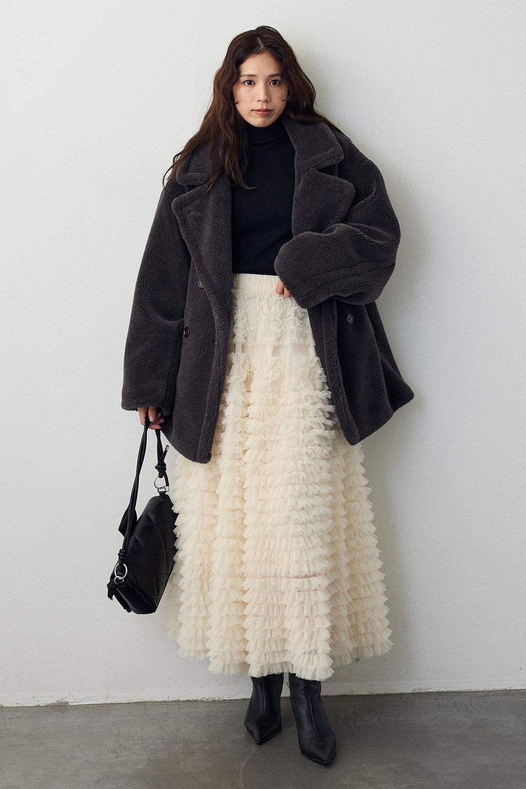 [予約/SET]テディボアミディ丈コート+ホイップチュールティアードスカート(2set)