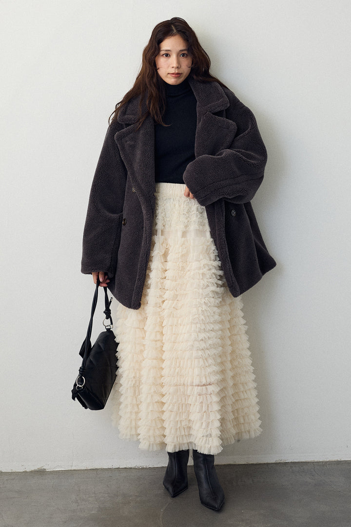 [予約/SET]テディボアミディ丈コート+ホイップチュールティアードスカート(2set)