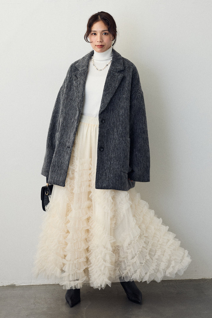 [予約/SET]シャギーミドル丈コート+スフレアシメチュールスカート(2set)