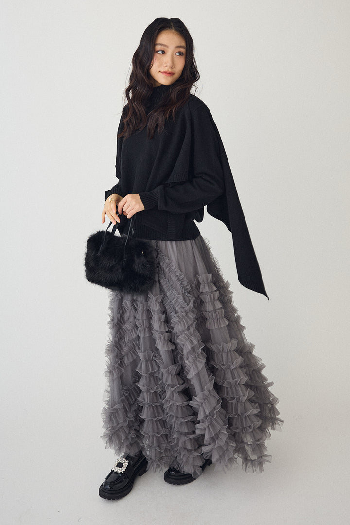 [予約/SET]アシメケープ2wayニット+スフレアシメチュールスカート(2set)