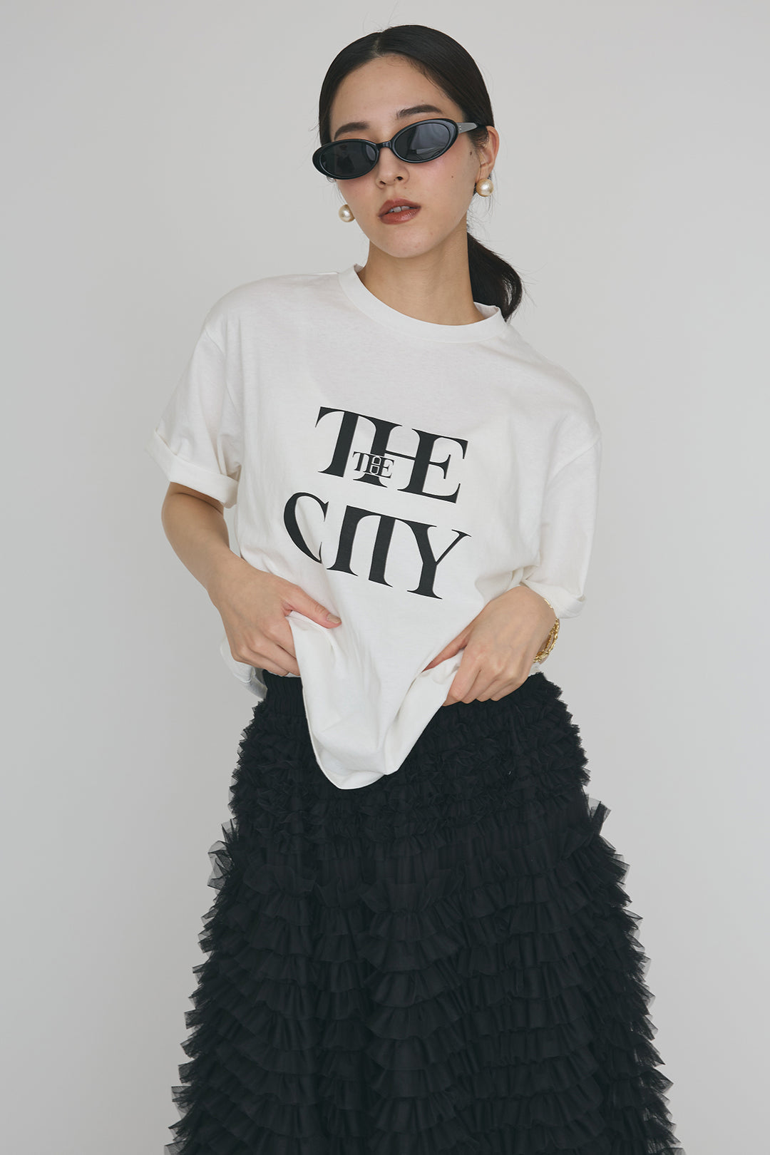 [予約/SET]フリルショルダーテーラーマニッシュベスト+ホイップチュールティアードスカート(2set)