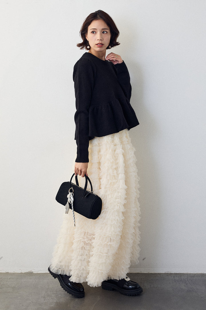 [予約/SET]アルパカタッチバルーンヘムニットプルオーバー+ホイップチュールティアードスカート(2set)