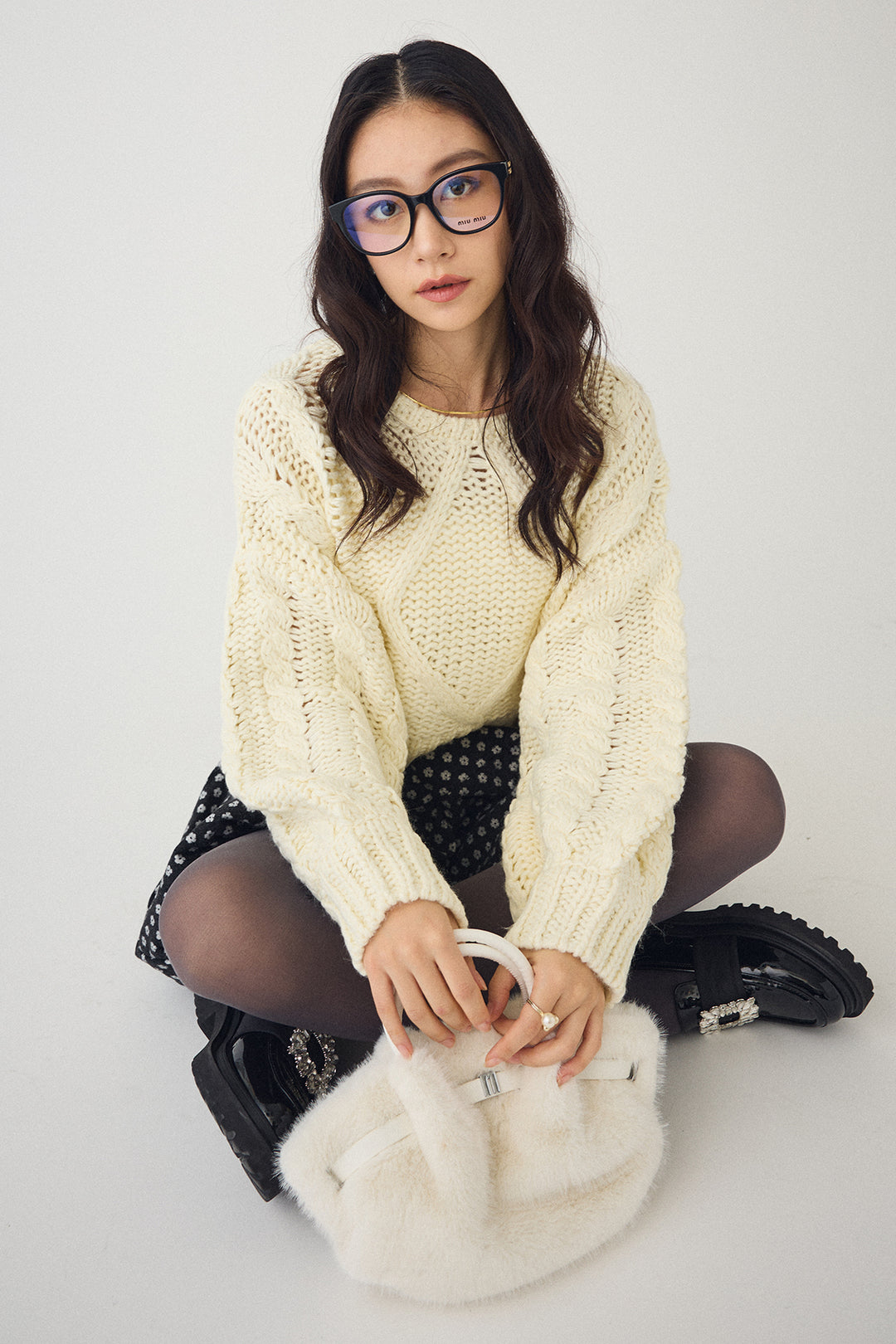 [予約/SET]ローピングケーブルショートニット+ミニフラワーバルーンショートパンツ(2set)