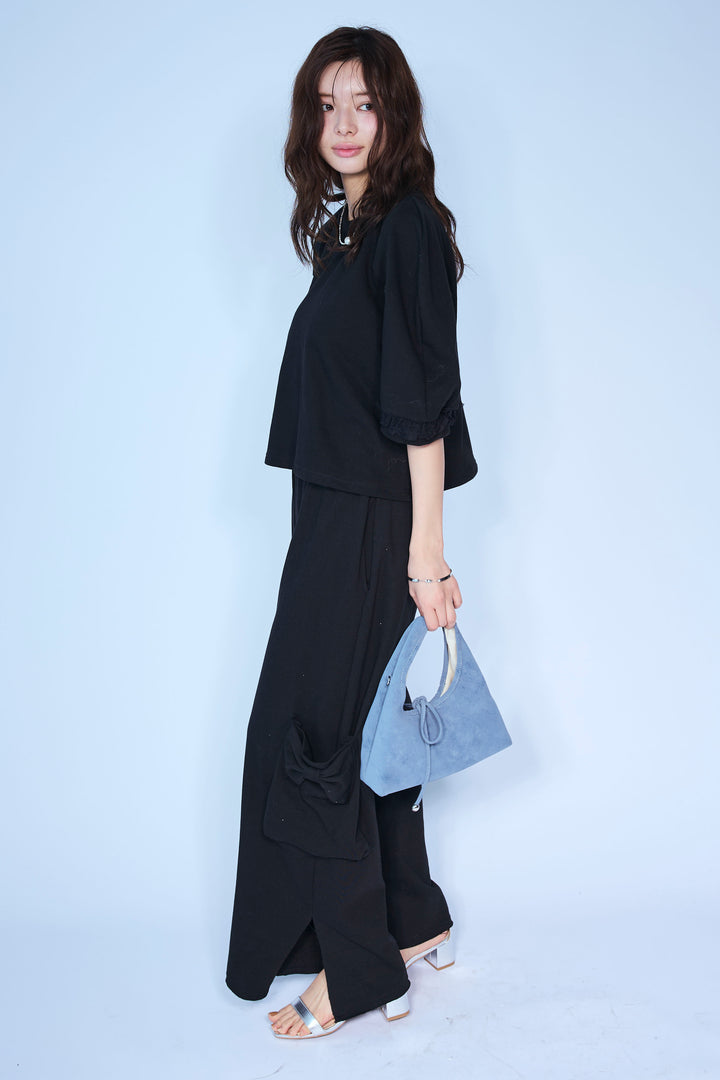 [予約/SET]ライトスウェットレースコンビパフPO+ライトスウェットサイドリボンパンツ(2set)