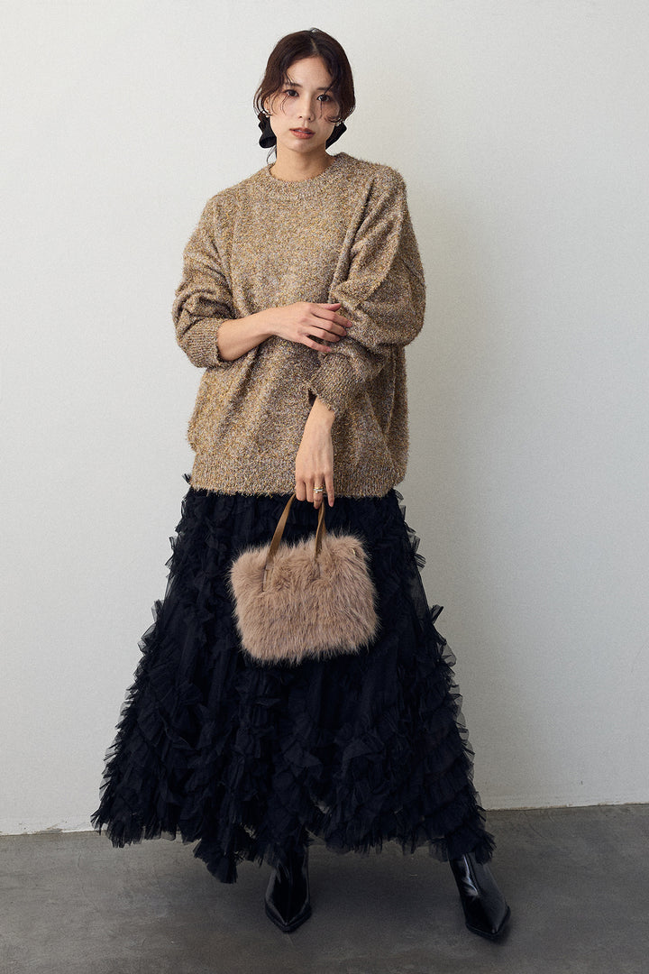 [予約/SET]グリッターラメニット+スフレアシメチュールスカート(2set)