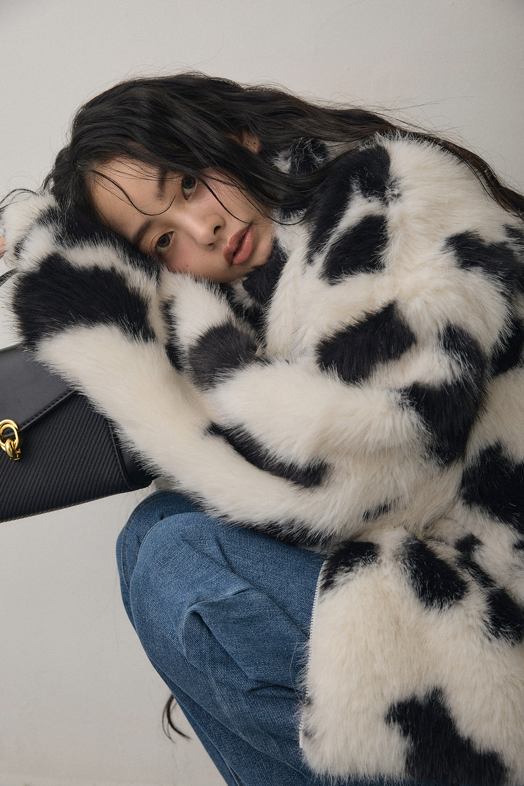 [予約]COW柄スタンドファーライクコート