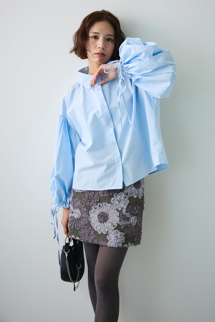 [予約/SET]ワイドスリーブドロストクロップドシャツ+ブルームフラワーミニスカート(2set)