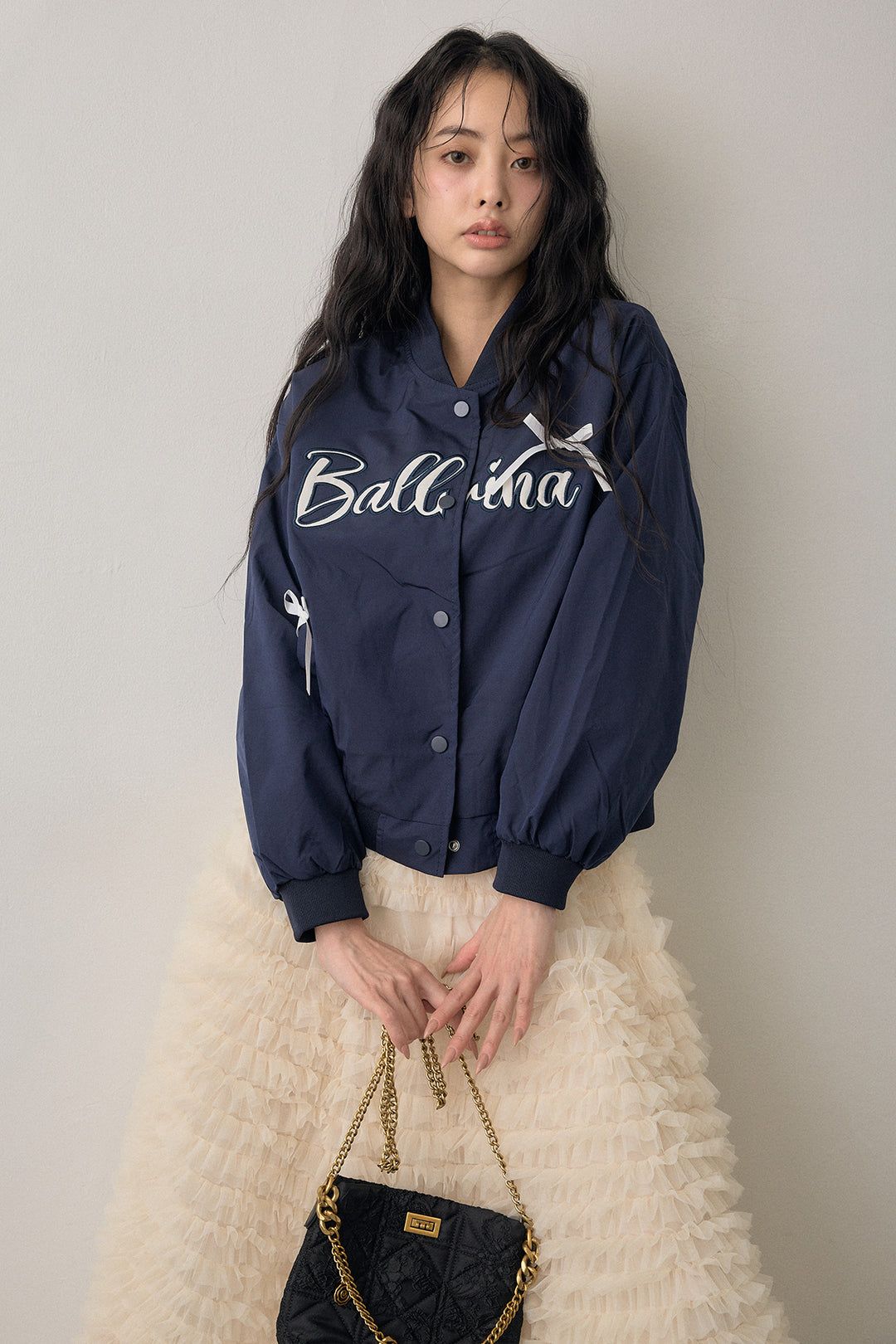 [予約/SET]ballerinaリボンブルゾン+ホイップチュールティアードスカート(2set)