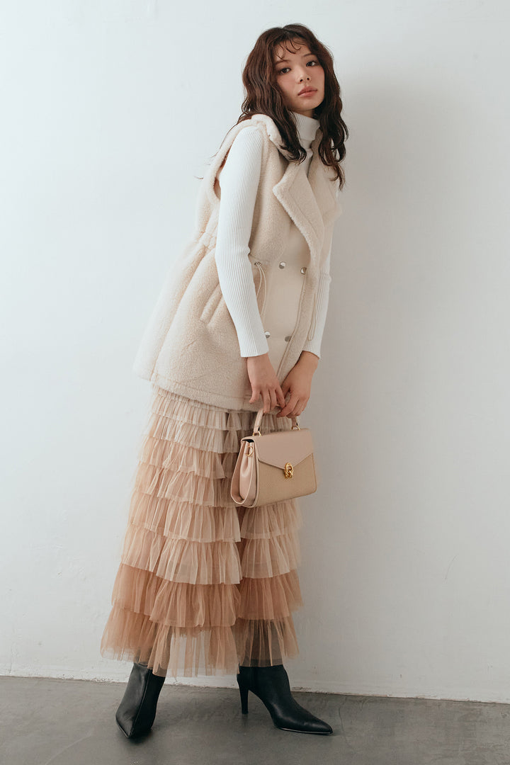 [予約/SET]テディボアウエストドロストベスト+グラデーションチュールティアードスカート(2set)