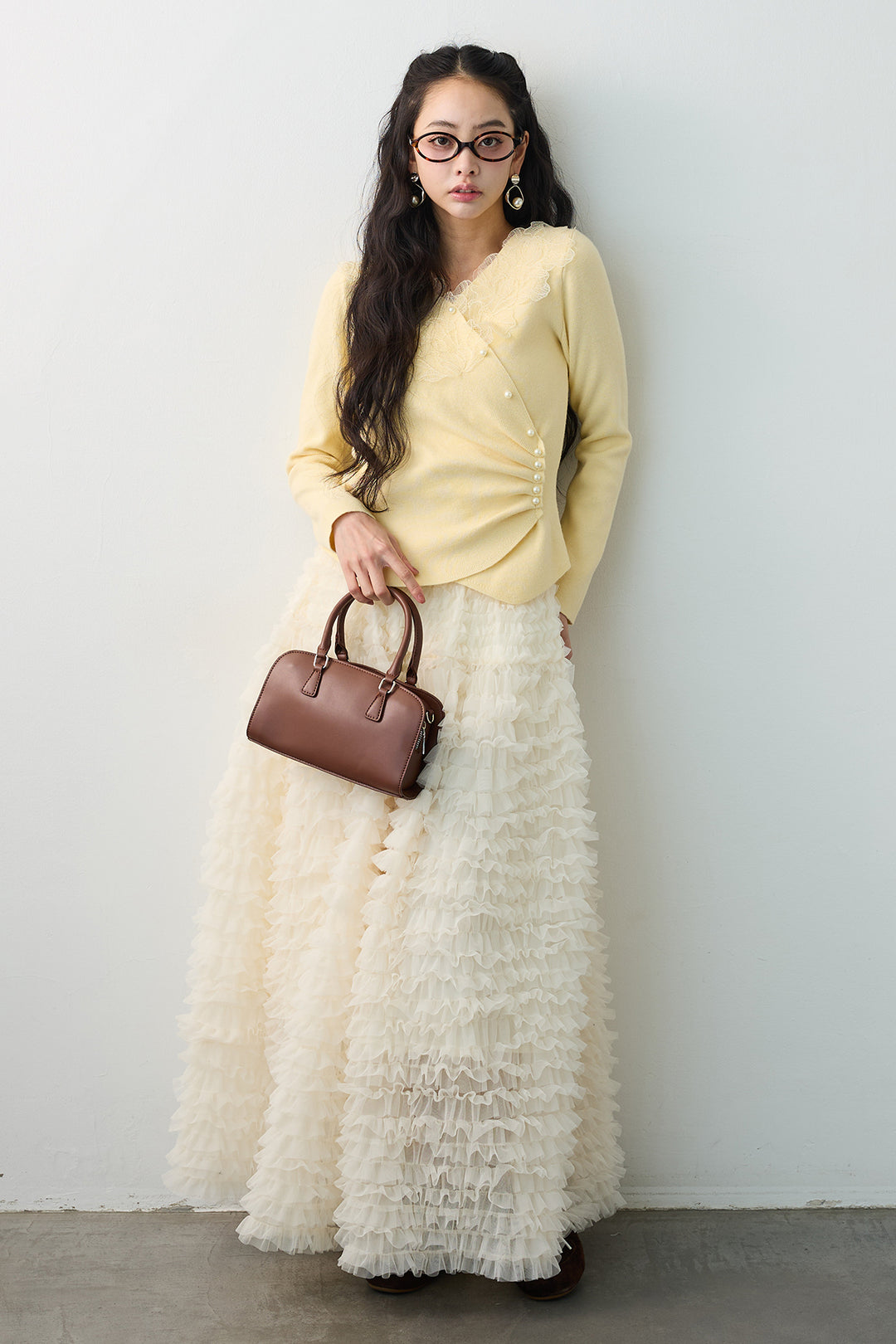 [予約]タックパールデザインレースニット