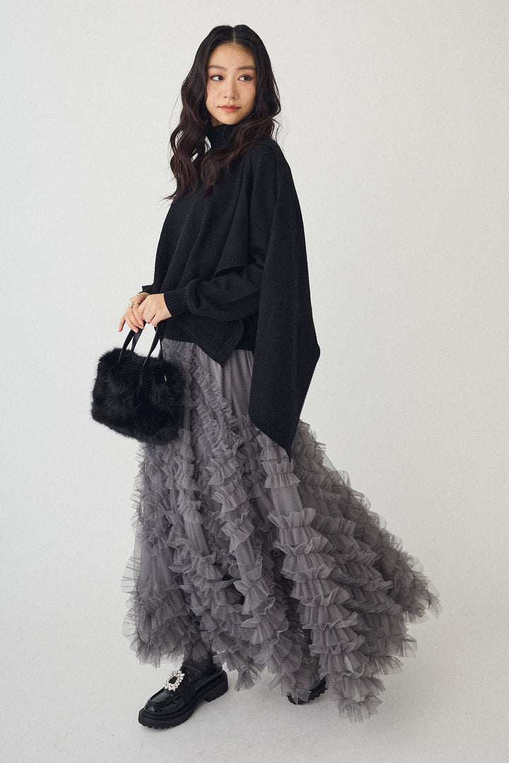 [予約/SET]アシメケープ2wayニット+スフレアシメチュールスカート(2set)