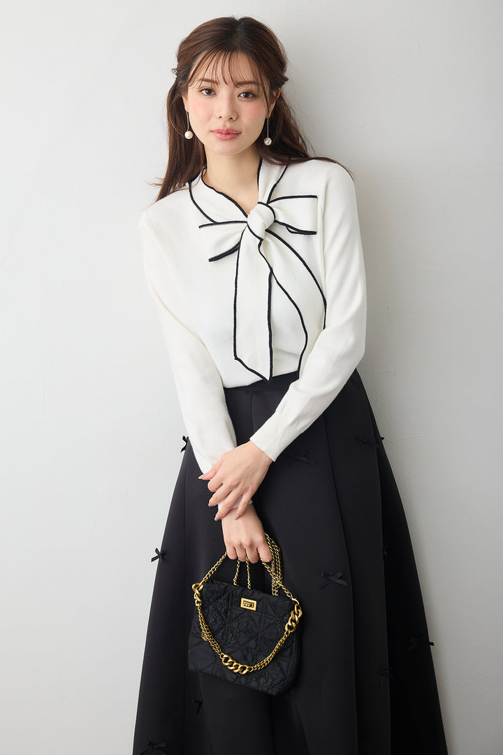 [予約]配色ボウタイリボンニット