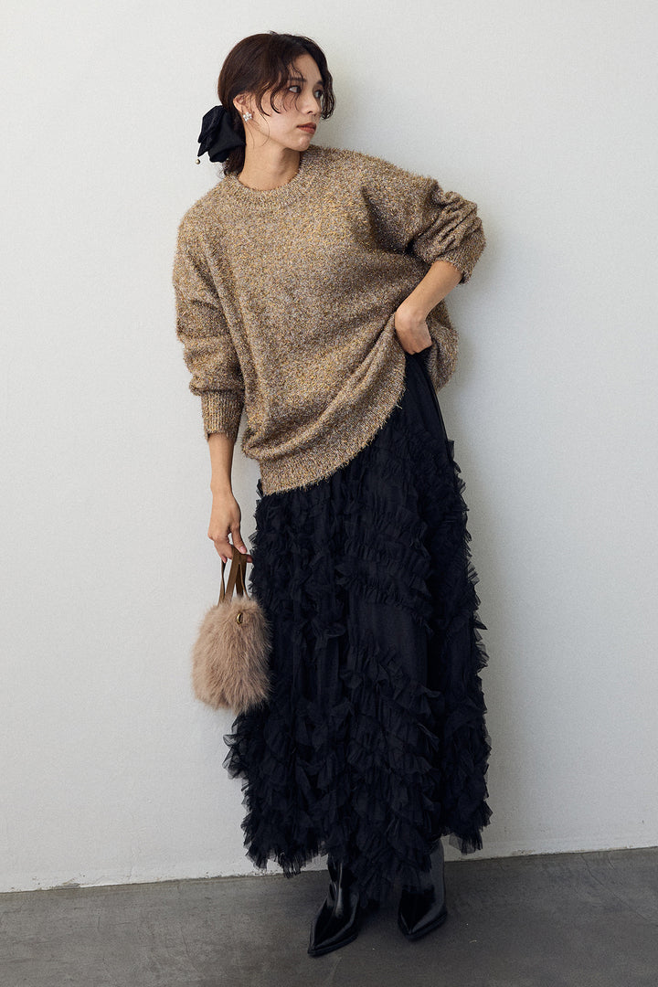 [予約/SET]グリッターラメニット+スフレアシメチュールスカート(2set)