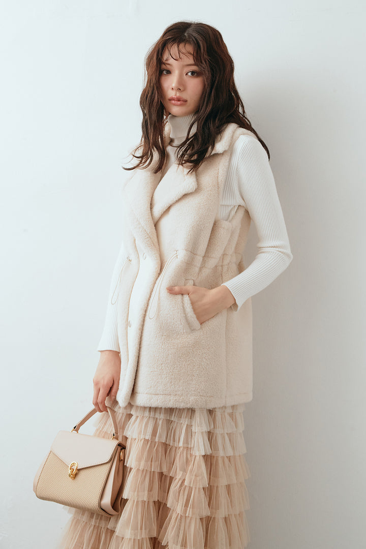 [予約/SET]テディボアウエストドロストベスト+グラデーションチュールティアードスカート(2set)