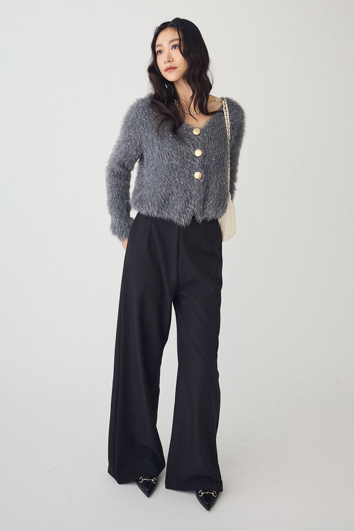 [予約/SET]ゴールドボタンラメシャギーニット+バックリボンストレートパンツ(2set)