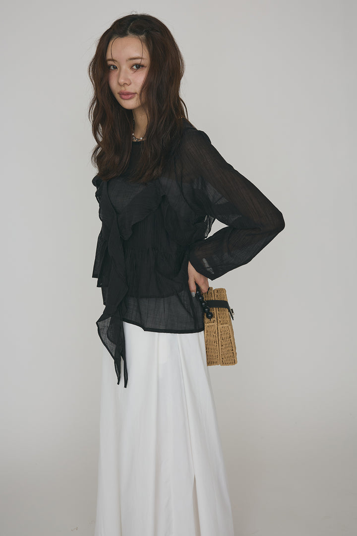 [予約/SET]ドレープフリルシアーレーヤードトップス+フロントサイドタックワイドパンツ(2set)