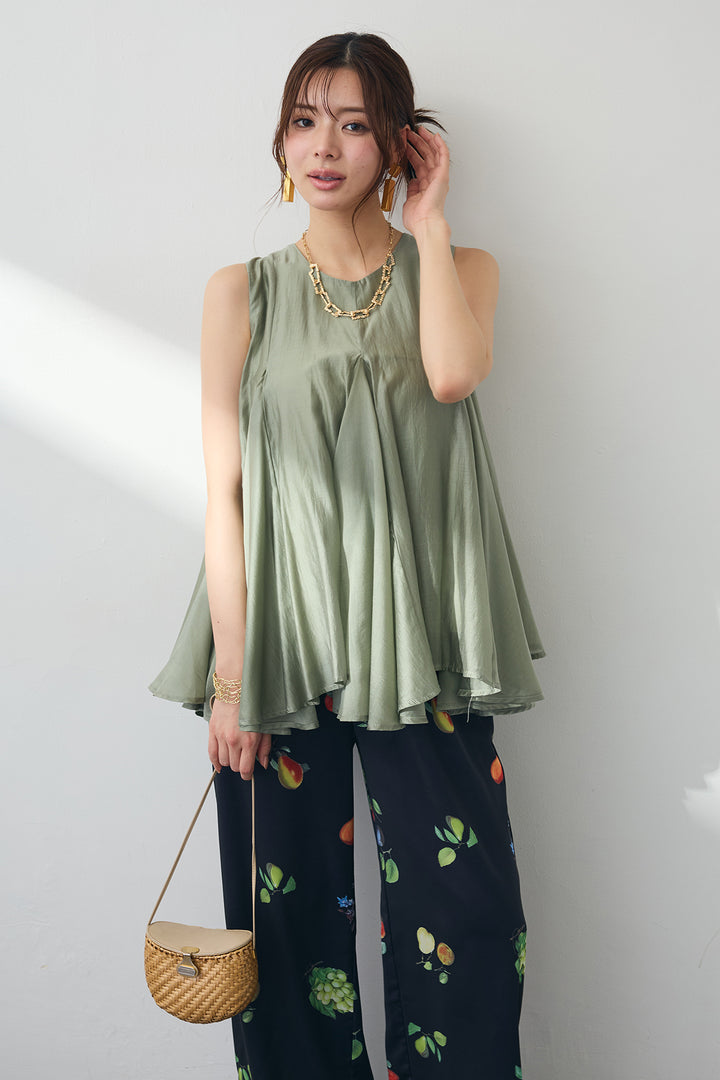 [予約/SET]エアリー切り替えフレアボリュームチュニック+フルーツパターンストレートパンツ(2set)