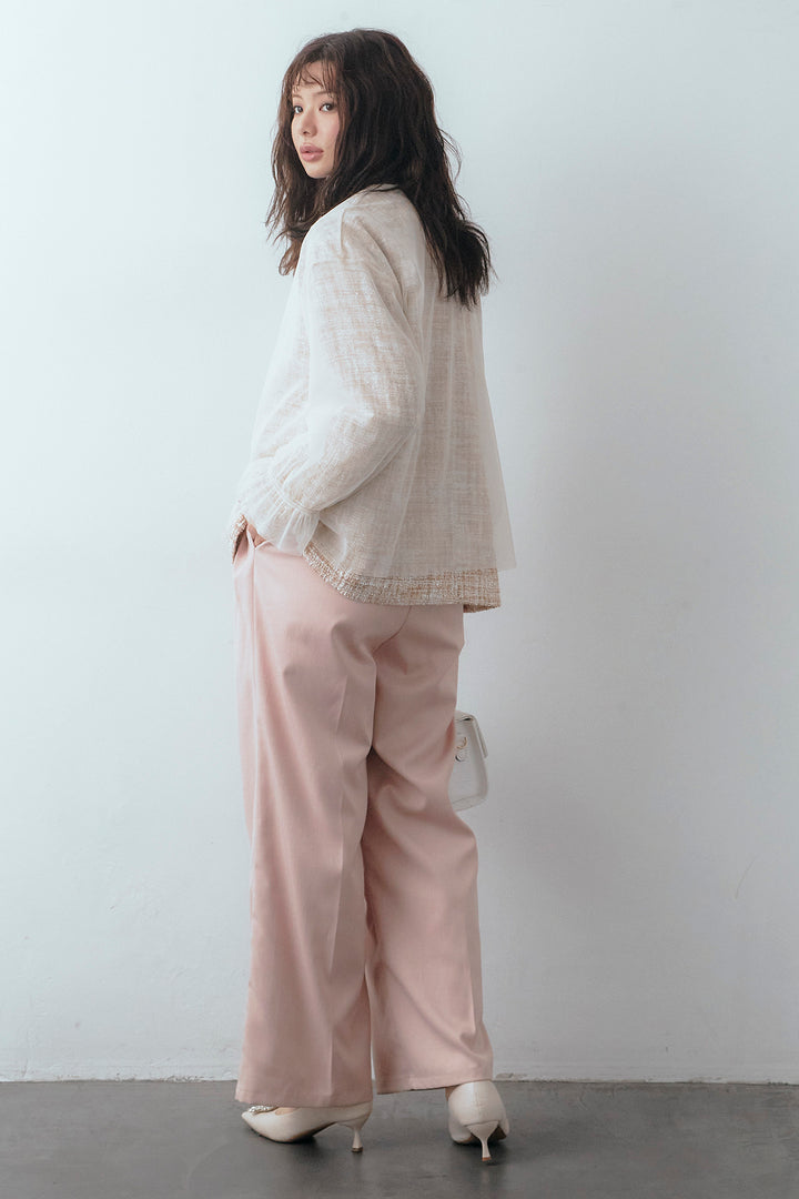 [予約/SET]2wayチュールレイヤードツイードジャケット+スプリングカラータックストレートパンツ(2set)