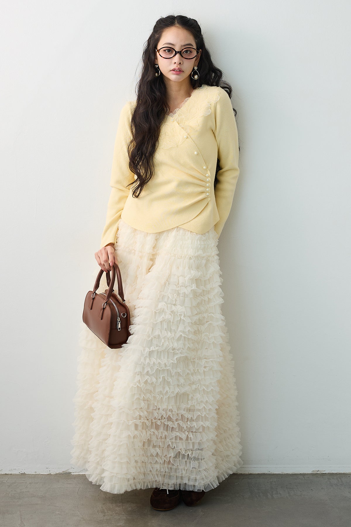 予約/SET]タックパールデザインレースニット+ホイップチュール