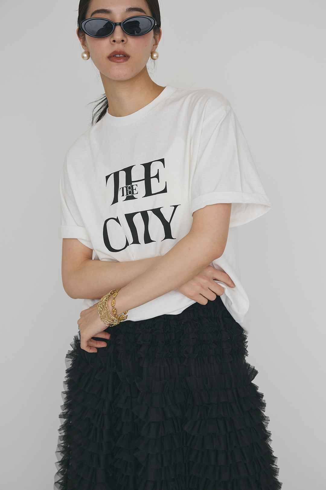 [予約/SET]フリルショルダーテーラーマニッシュベスト+ホイップチュールティアードスカート(2set)