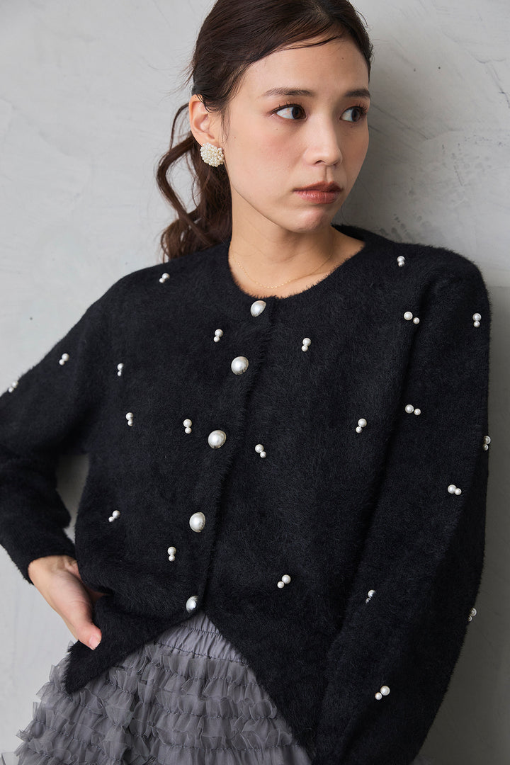 [予約/SET]ミックスパールシャギーコーディガン+ホイップチュールティアードスカート(2set)