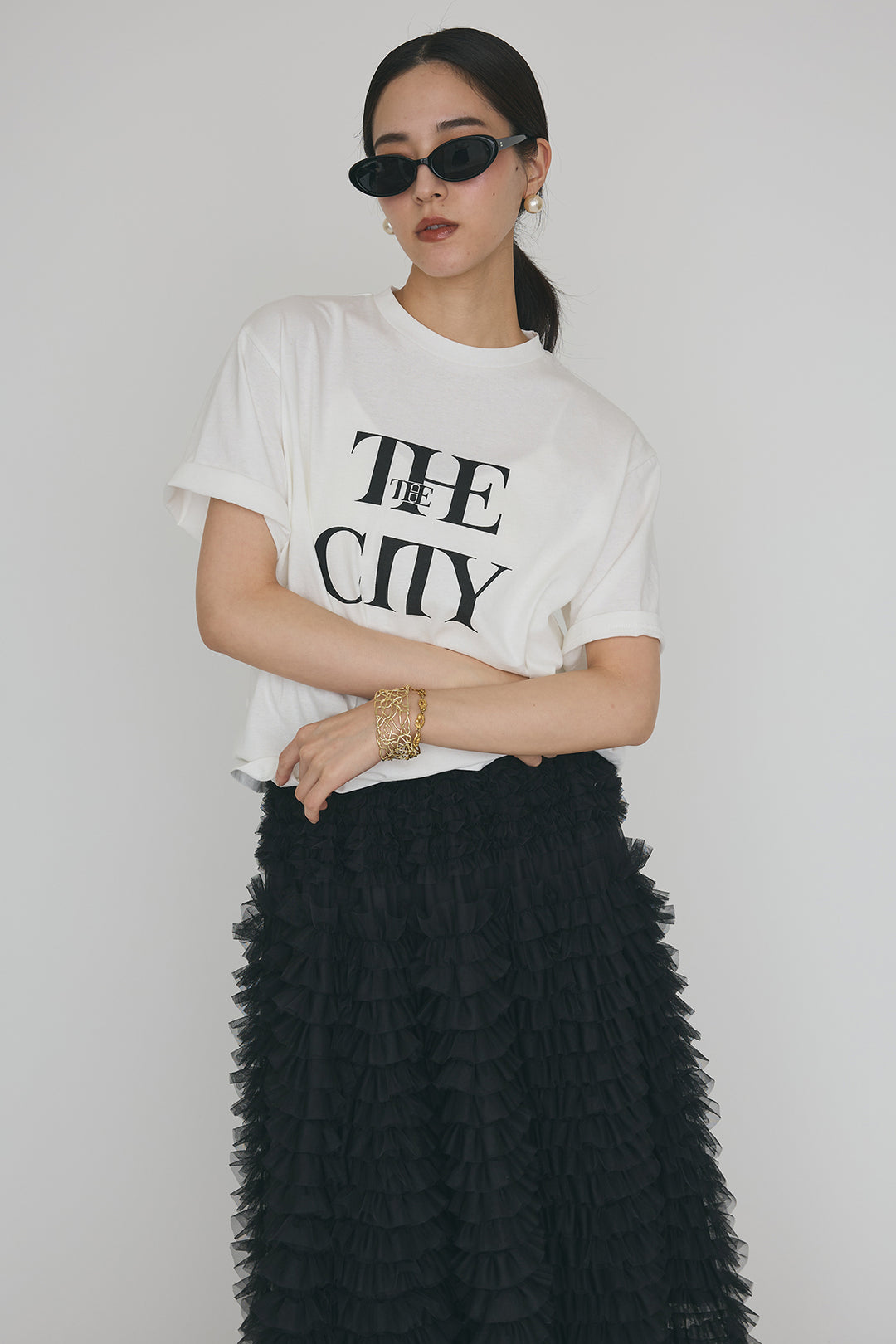 [予約/SET]フリルショルダーテーラーマニッシュベスト+ホイップチュールティアードスカート(2set)