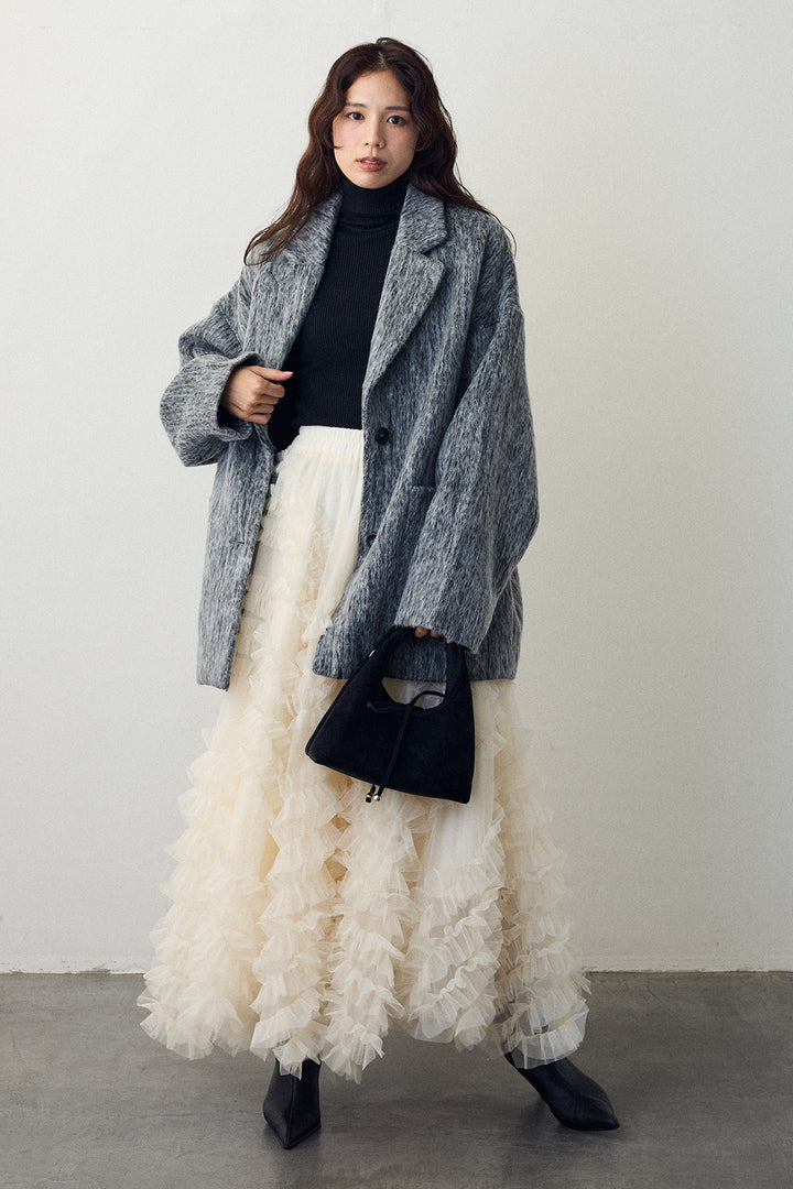 [予約/SET]シャギーミドル丈コート+スフレアシメチュールスカート(2set)