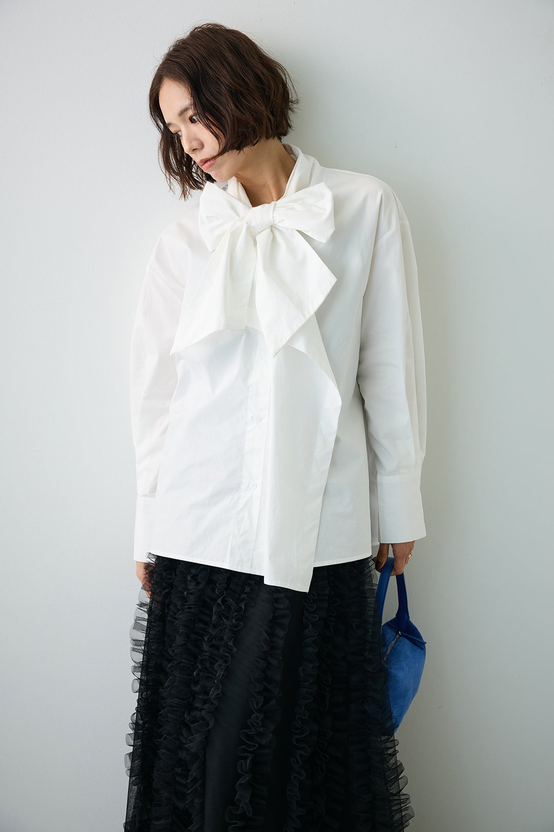 [予約]マルチパターンボウタイアシメシャツ