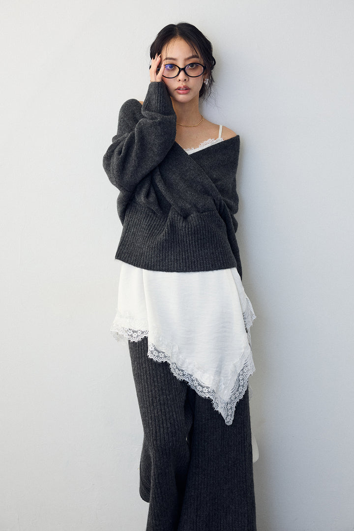 [予約/SET]カシュクール美ラインニットセットアップ+サテンレースアシメキャミ(2set)