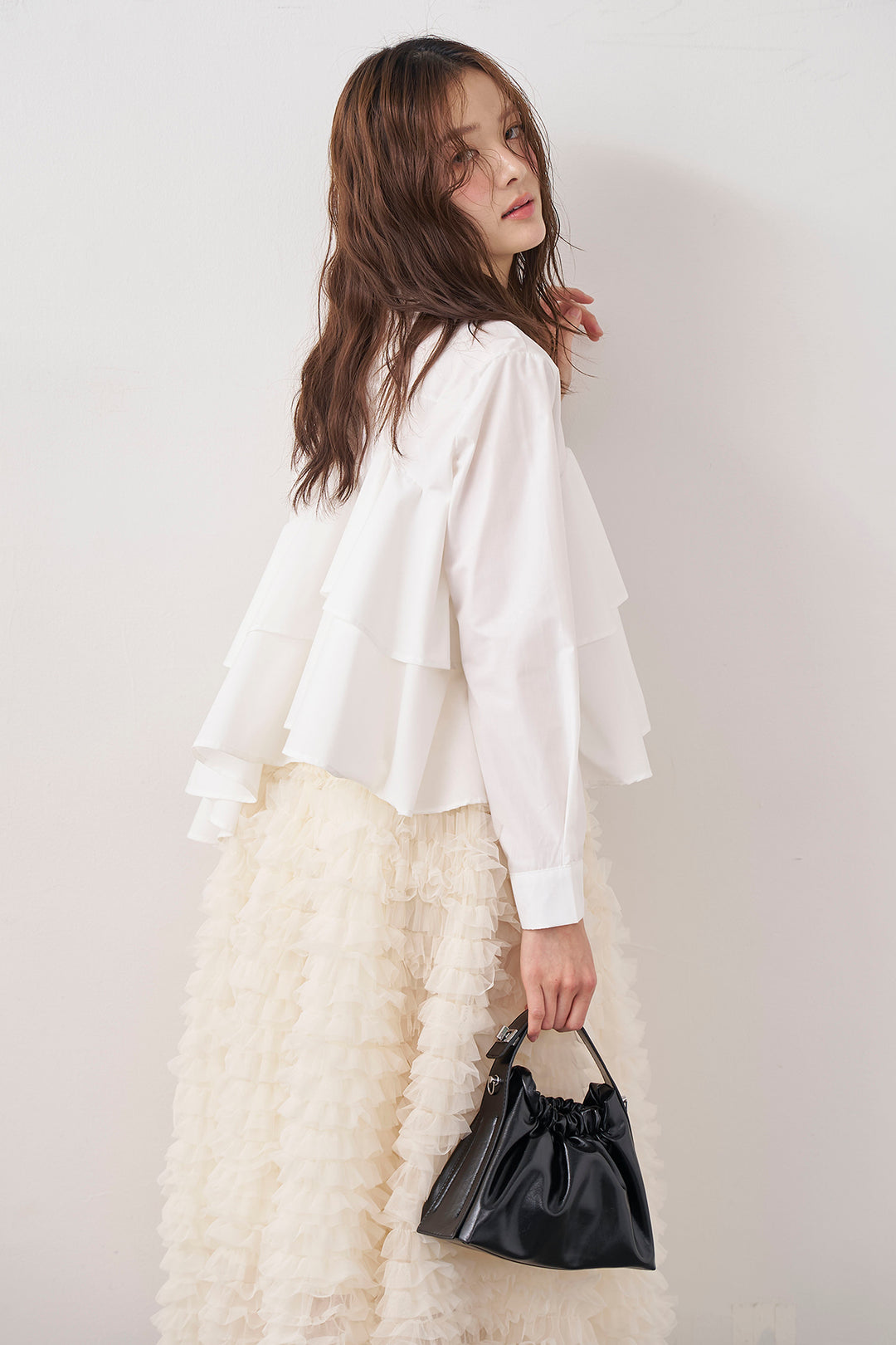 [予約/SET]アシメフリルティアードシャツ+ホイップチュールティアードスカート(2set)
