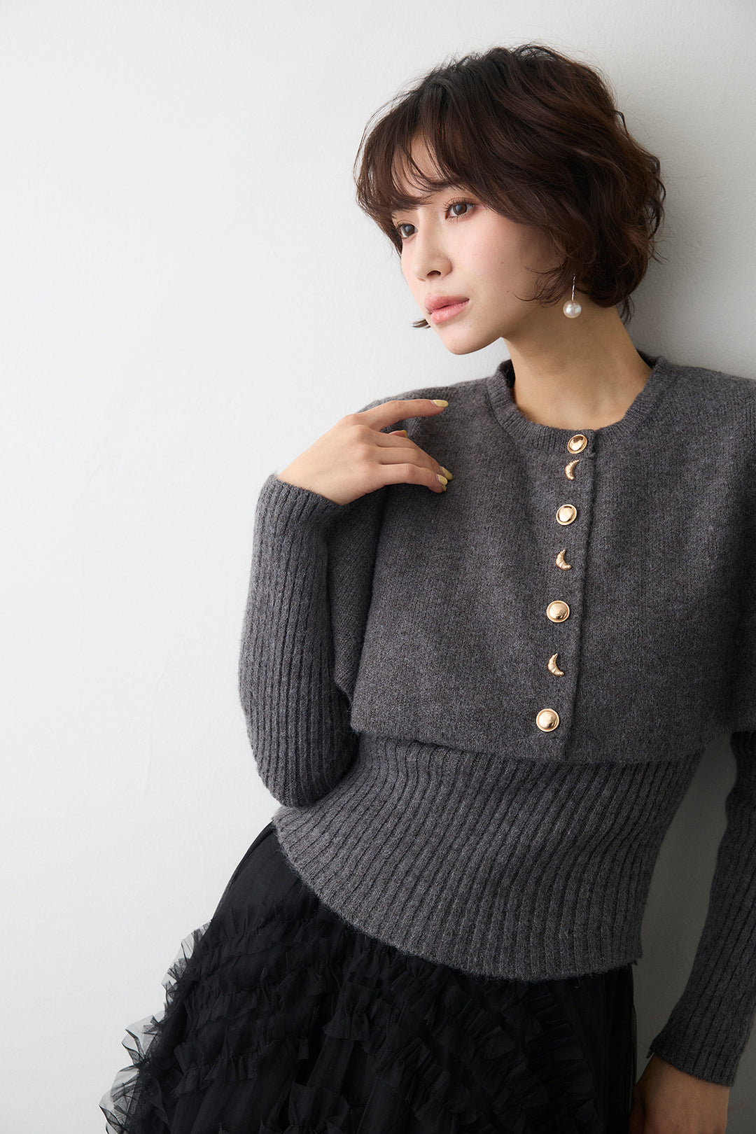 [予約]ミックス釦ケープ2wayニット