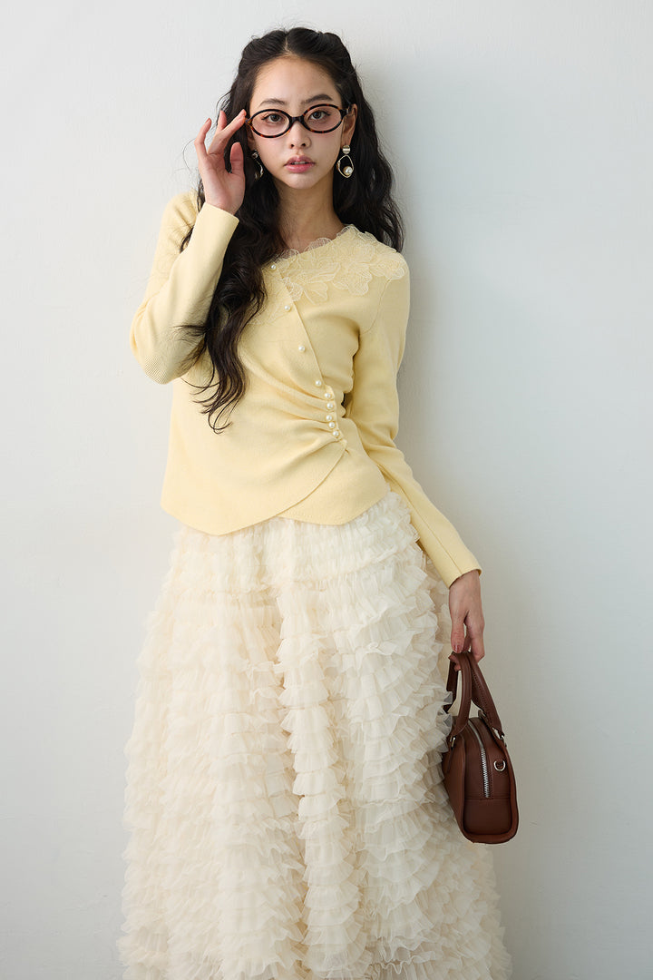 [予約]タックパールデザインレースニット