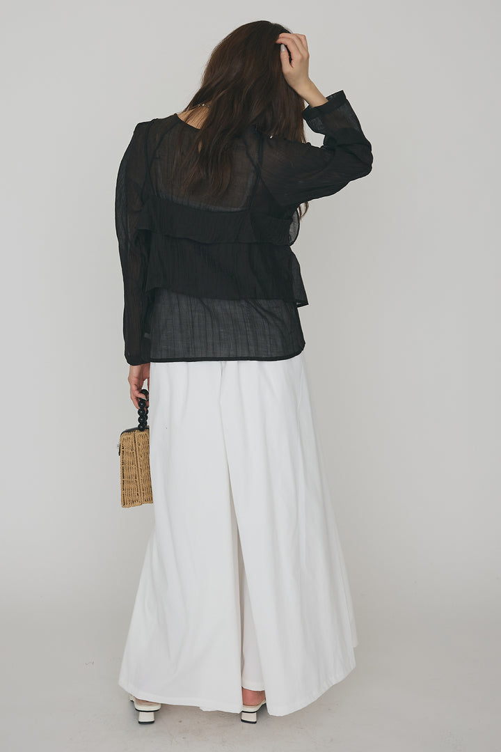 [予約/SET]ドレープフリルシアーレーヤードトップス+フロントサイドタックワイドパンツ(2set)