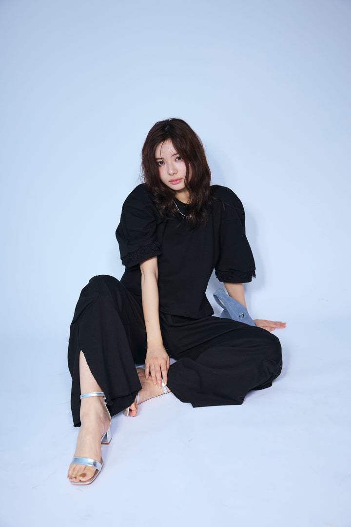 [予約/SET]ライトスウェットレースコンビパフPO+ライトスウェットサイドリボンパンツ(2set)