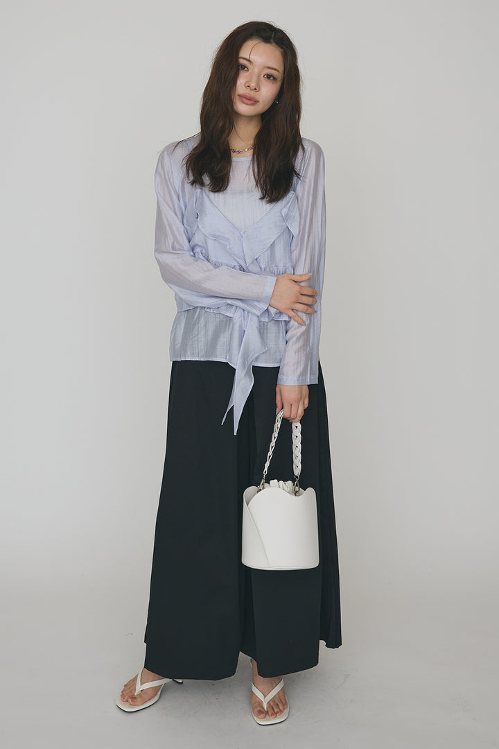 [予約/SET]ドレープフリルシアーレーヤードトップス+フロントサイドタックワイドパンツ(2set)