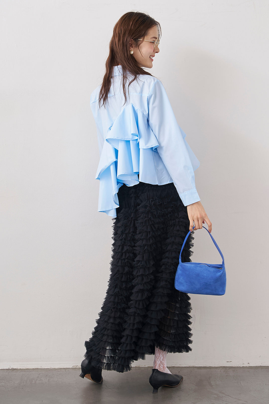 [予約/SET]アシメフリルティアードシャツ+ホイップチュールティアードスカート(2set)