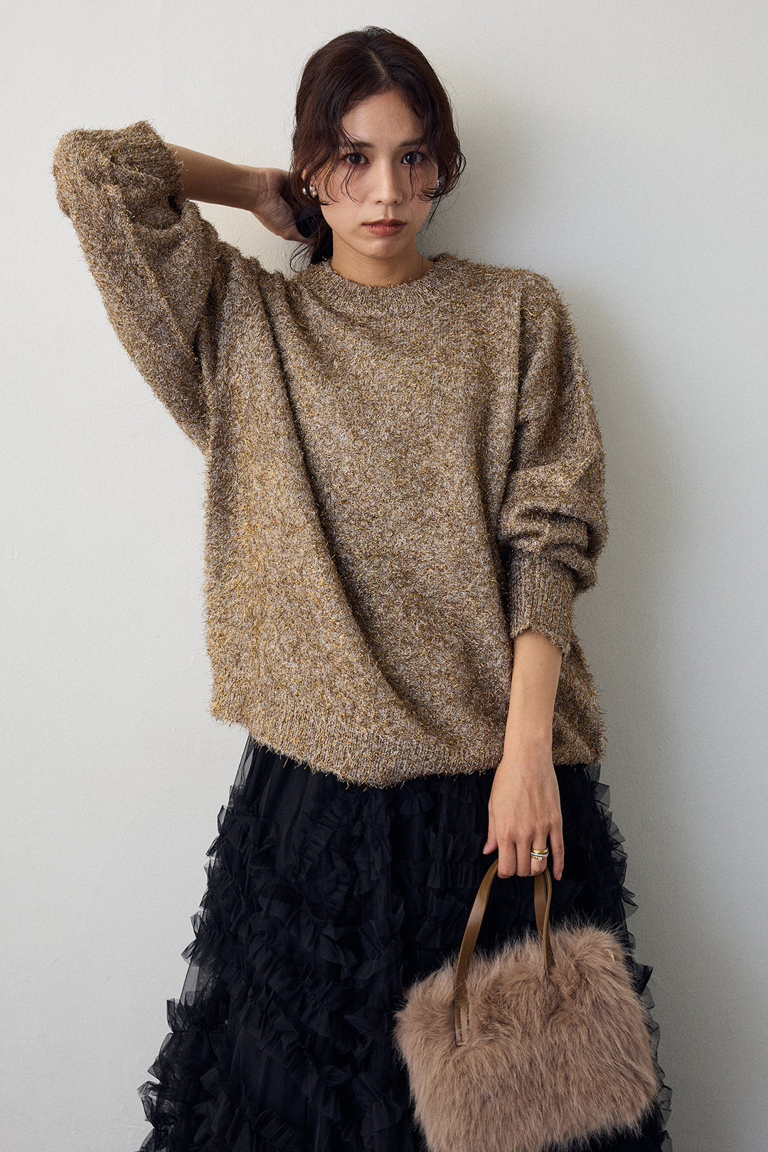 [予約/SET]グリッターラメニット+スフレアシメチュールスカート(2set)