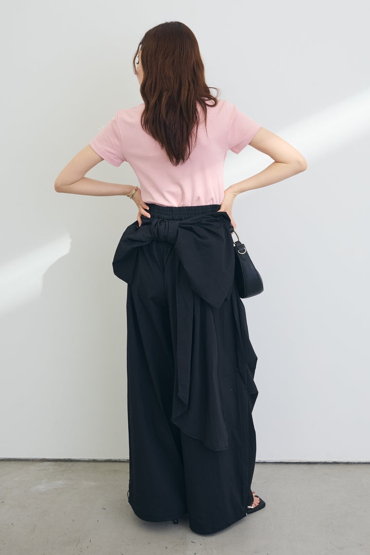 [予約/SET]ビジューモチーフデザインTシャツ+マルチウェイリボンカーゴデザインパンツ(2set)