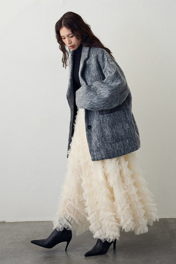 [予約/SET]シャギーミドル丈コート+スフレアシメチュールスカート(2set)