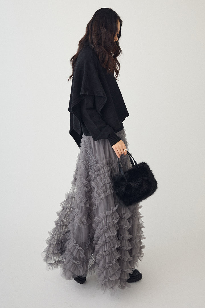 [予約/SET]アシメケープ2wayニット+スフレアシメチュールスカート(2set)