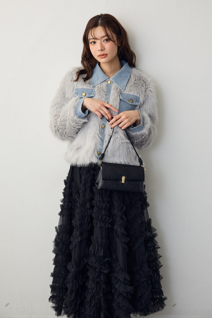 [予約/SET]デニムシャツドッキングファージャケット+スフレアシメチュールスカート(2set)